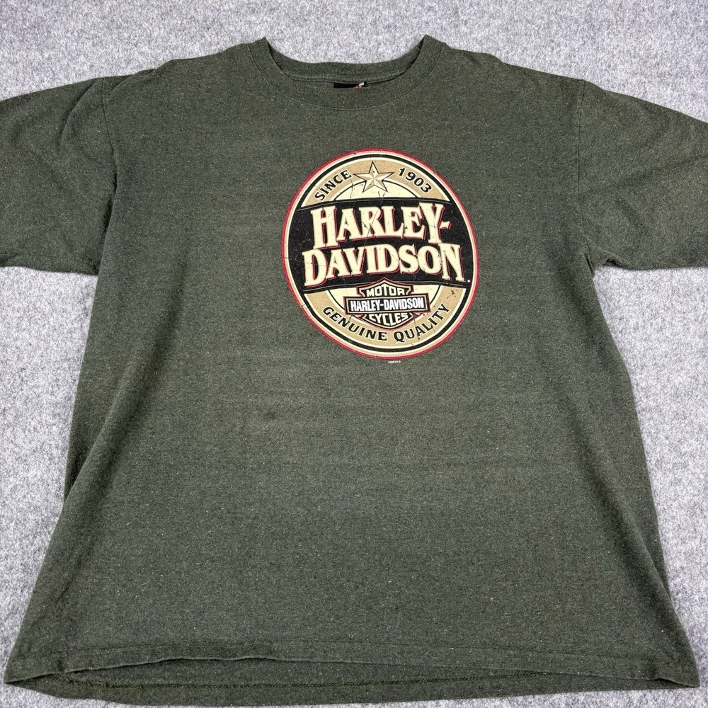 Vintage Harley Davidson T Shirt Mens XL Made In USA Olive Green Graphic Biker